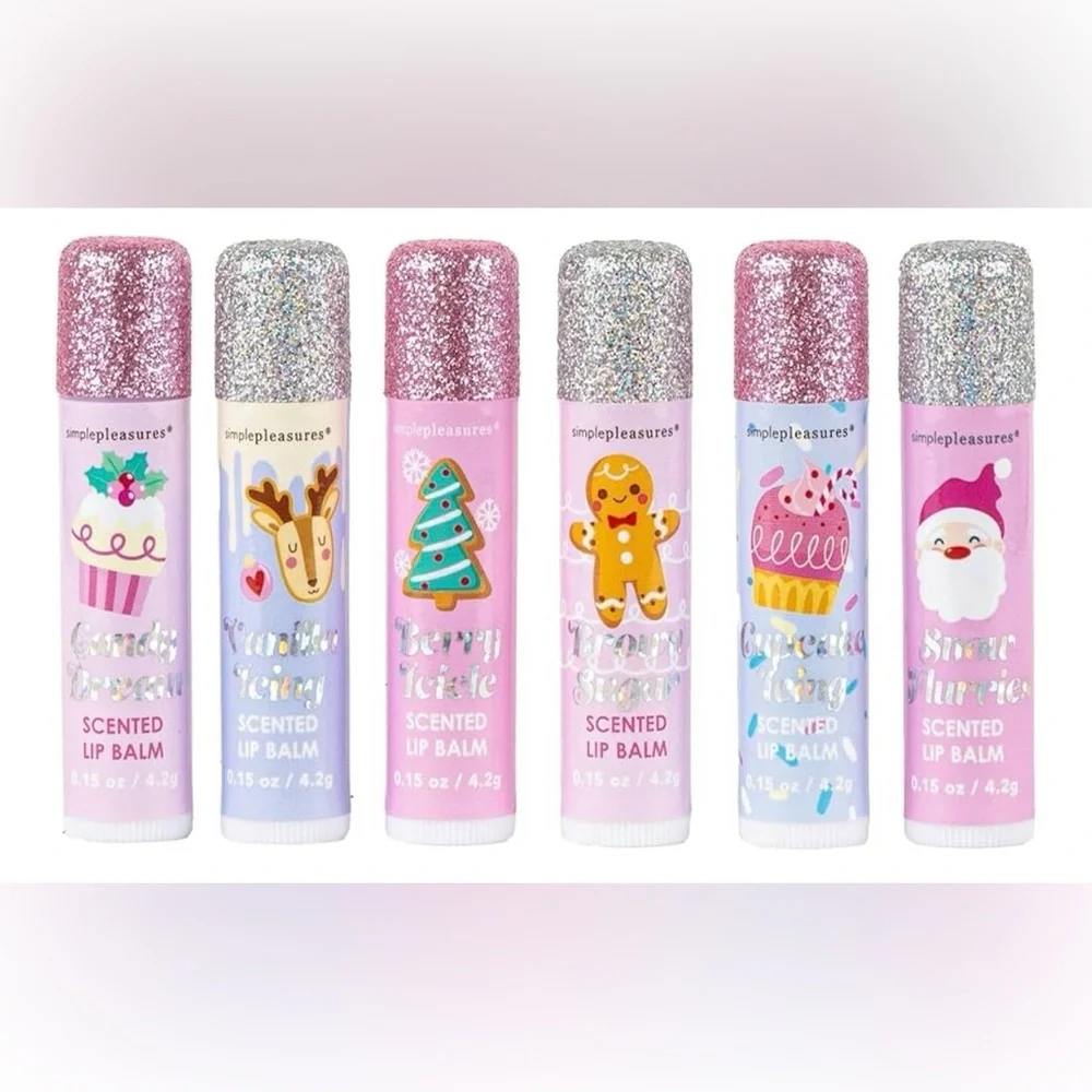 Christmas Set of 6 Lip Balm for Winter Christmas Kids Holiday New in package .